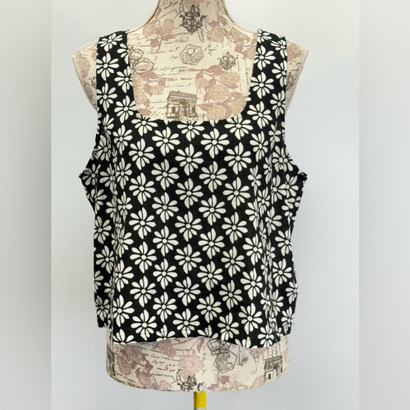 RACHEL ZOE Black and White daisy print 100% Linen Crop Tank Top size L - Picture 1 of 12